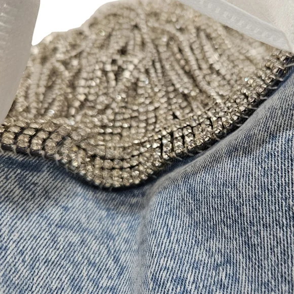 Alice + Olivia Amazing Crystal Embellished Jeans 24 Boyfriend Lightning Blue NWT - Picture 3 of 7